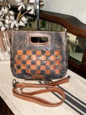 Bed Stu Leather Keiki Crossbody Bag Handbag Black Lux Tan Rustic MSRP $235